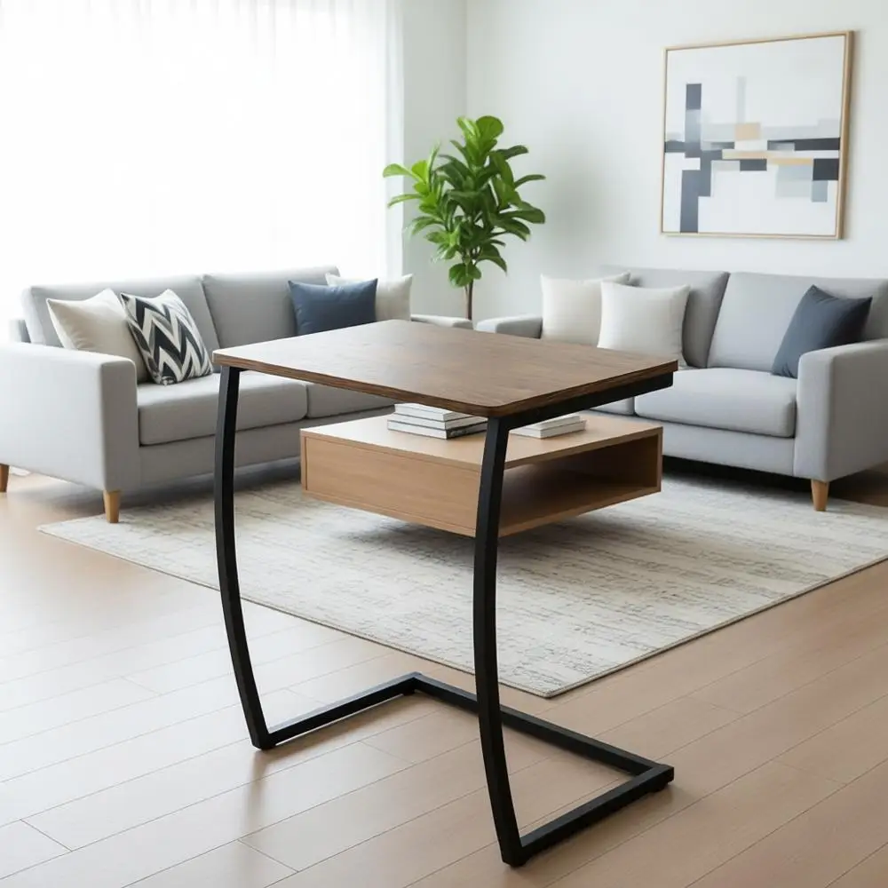 Vintage C-Shaped Walnut Coffee Table for Sofa and Laptop Use
Vintage C-Shaped Walnut Coffee Table for Sofa and Laptop Use