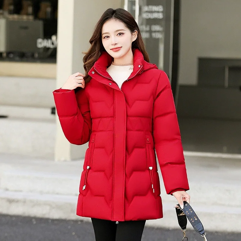 Women's Down Padded Jacket 2025 New Autumn Winter Coat Female Overcoat Korean Fashion Slim Fit Hooded Parka Mid Long Outerwear 
Women's Down Padded Jacket 2025 New Autumn Winter Coat Female Overcoat Korean Fashion Slim Fit Hooded Parka Mid Long Outerwear