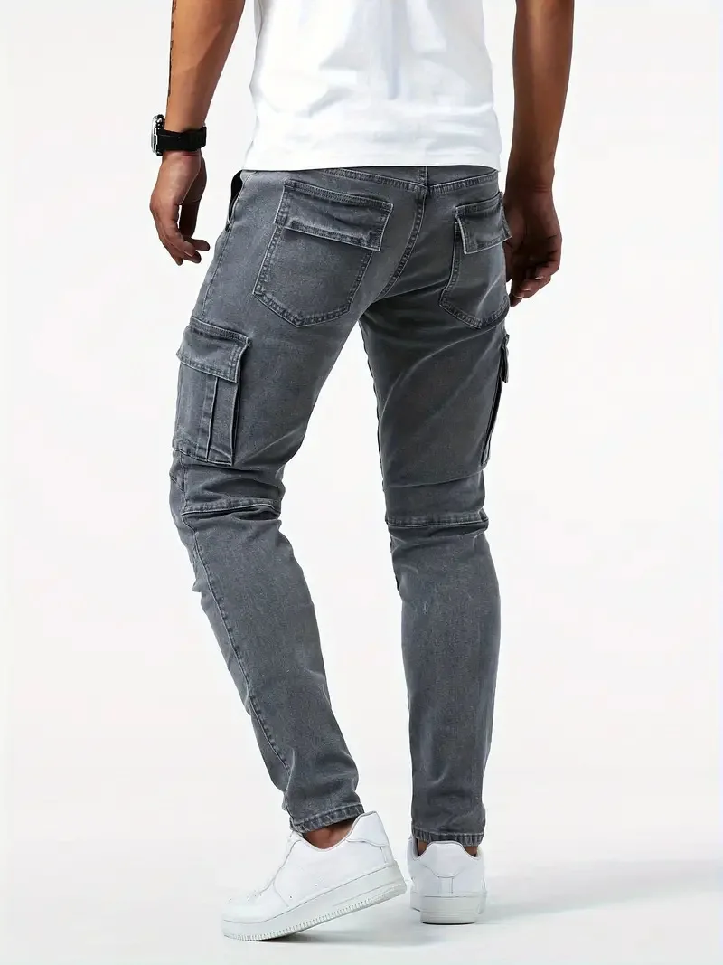 2026 Street Elastic Jeans Men Denim Cargo Pants Wash Solid Color Multi Pockets Casual Mid Waist Trousers Slim Daily Wear Joggers
2026 Street Elastic Jeans Men Denim Cargo Pants Wash Solid Color Multi Pockets Casual Mid Waist Trousers Slim Daily Wear Joggers