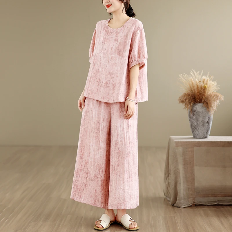 Casual Loose Short Sleeve Two-Piece Set Fashionable Summer Ensemble Comfortable Breathable Cotton Polyester Blend round Neck
Casual Loose Short Sleeve Two-Piece Set Fashionable Summer Ensemble Comfortable Breathable Cotton Polyester Blend round Neck