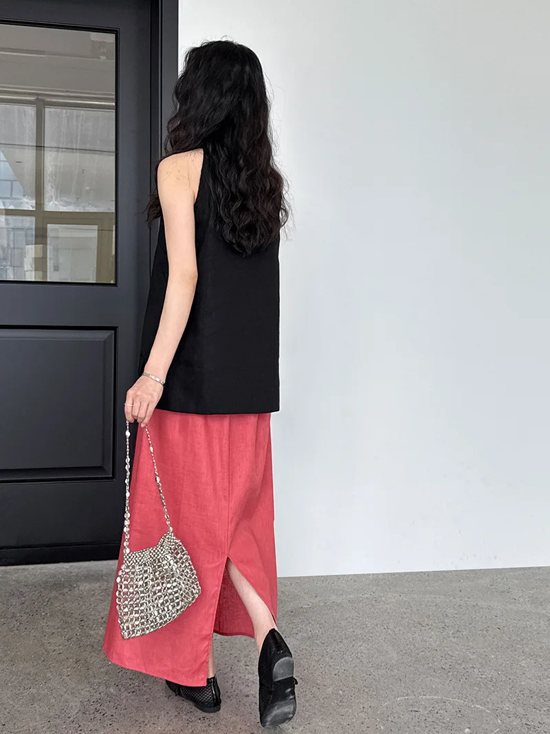 Cotton and linen women's skirt, simple retro A-line skirt, summer split elastic waist straight tube mid length skirt, 2025 new
Cotton and linen women's skirt, simple retro A-line skirt, summer split elastic waist straight tube mid length skirt, 2025 new