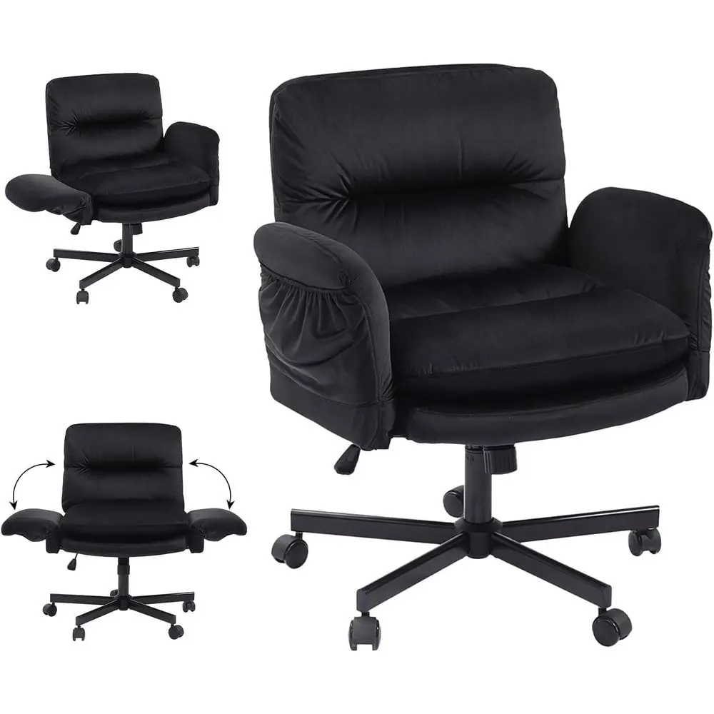 Black Velvet Swivel Vanity Chair with Armrests, Wheels, and Side Pockets for Office or Bedroom
Black Velvet Swivel Vanity Chair with Armrests, Wheels, and Side Pockets for Office or Bedroom