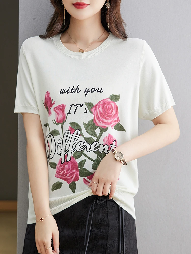 Floral Print Summer Knitted T Shirt Women Pullovers Clothes High Quality Tees Top Short Sleeve Casual Women's T-shirt
Floral Print Summer Knitted T Shirt Women Pullovers Clothes High Quality Tees Top Short Sleeve Casual Women's T-shirt