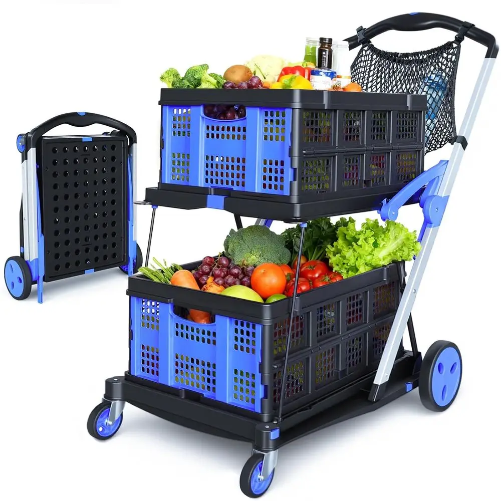 Multi-Functional Collapsible Cart with Wheels, 2 Crates & Storage Bag, Holds 200 lbs, Ideal for Grocery, Home, Office, and Picni
Multi-Functional Collapsible Cart with Wheels, 2 Crates & Storage Bag, Holds 200 lbs, Ideal for Grocery, Home, Office, and Picni