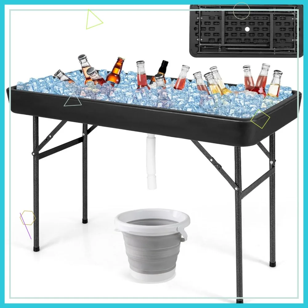 4 FT Folding Ice Cooler Table with Drain & Bucket, Removable Skirt, Portable Fill and Chill Table for Party BBQ Camping, Black
4 FT Folding Ice Cooler Table with Drain & Bucket, Removable Skirt, Portable Fill and Chill Table for Party BBQ Camping, Black