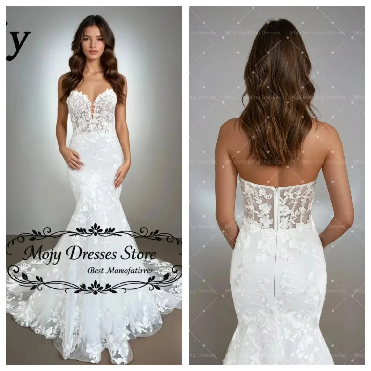 Mojy Vintage Sexy Mermaid Lace Sweetheart Wedding Dress Sleeveless Button Backless Applique Court Train Bridal Gown Customized
Mojy Vintage Sexy Mermaid Lace Sweetheart Wedding Dress Sleeveless Button Backless Applique Court Train Bridal Gown Customized