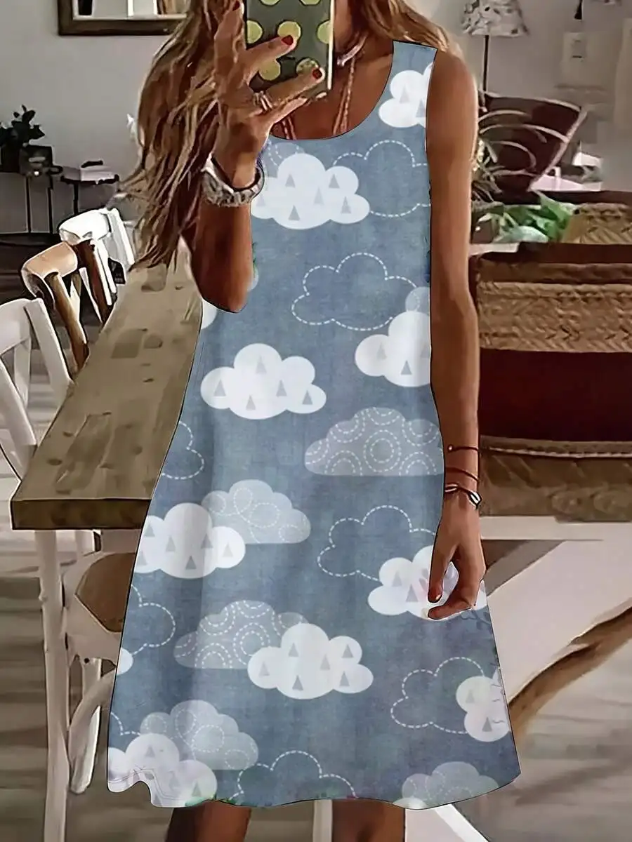 Women Sleeveless Cloud Print Summer Casual Dress For Beach Vacation
Women Sleeveless Cloud Print Summer Casual Dress For Beach Vacation