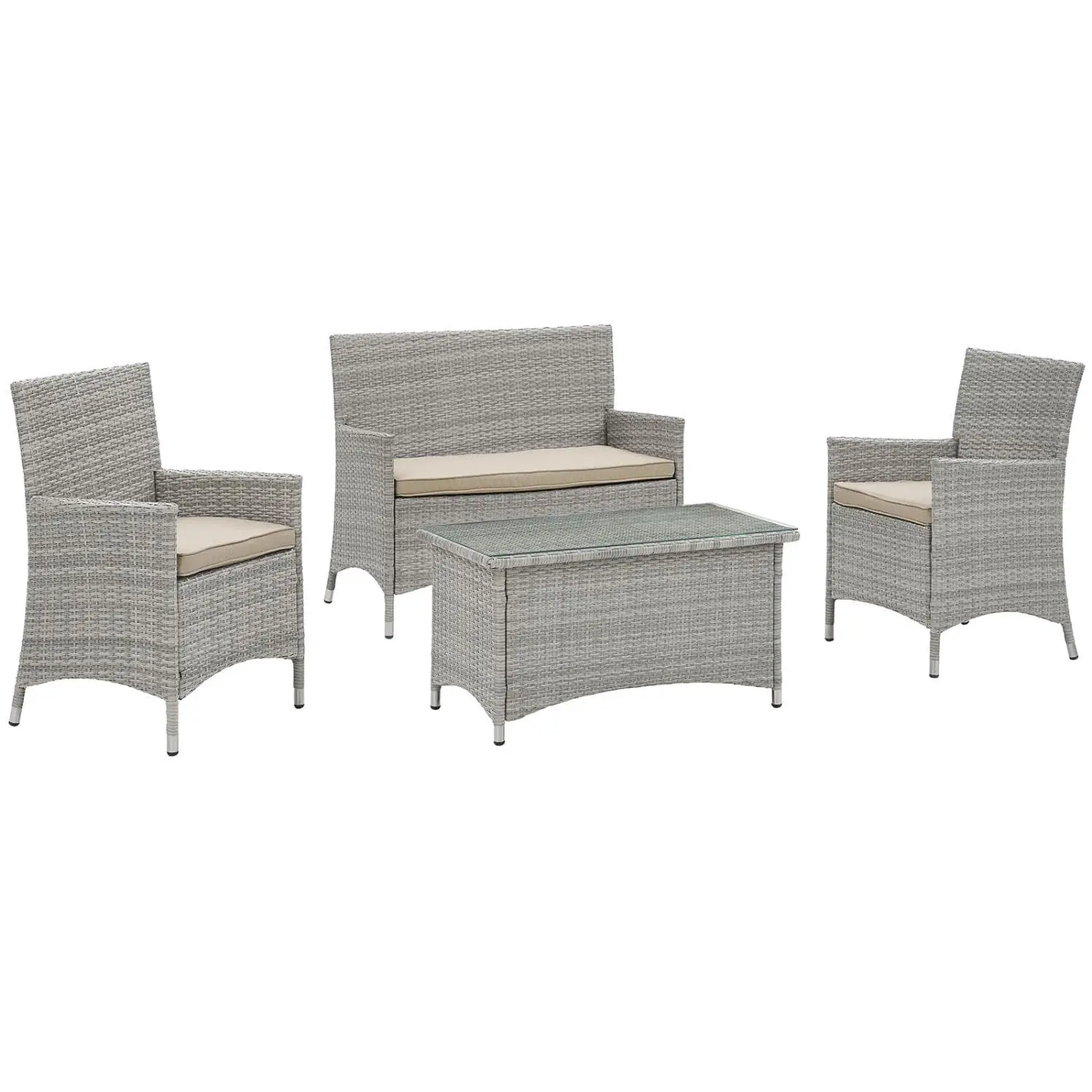 Bridge Wicker Rattan 4-Piece Outdoor Patio Furniture Set In Light Gray Beige, Customized
Bridge Wicker Rattan 4-Piece Outdoor Patio Furniture Set In Light Gray Beige, Customized