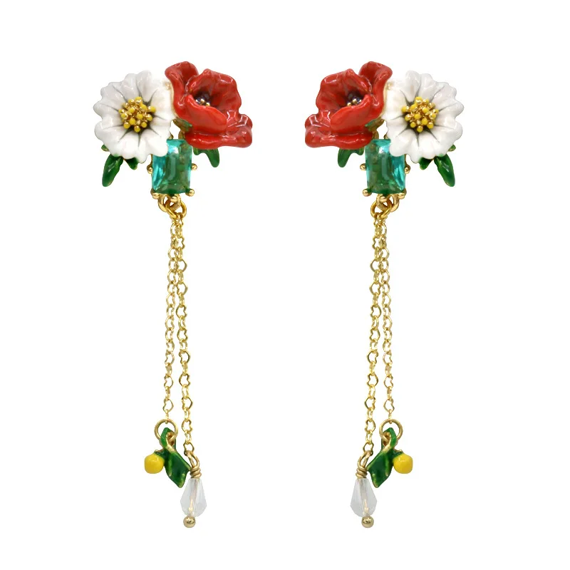 Fashion Trend Bohemia Style Red Enamel Flower Rectangle Blue Zircon Glass Opal White Waterdrop Tassels Long Earrings for Women
Fashion Trend Bohemia Style Red Enamel Flower Rectangle Blue Zircon Glass Opal White Waterdrop Tassels Long Earrings for Women
