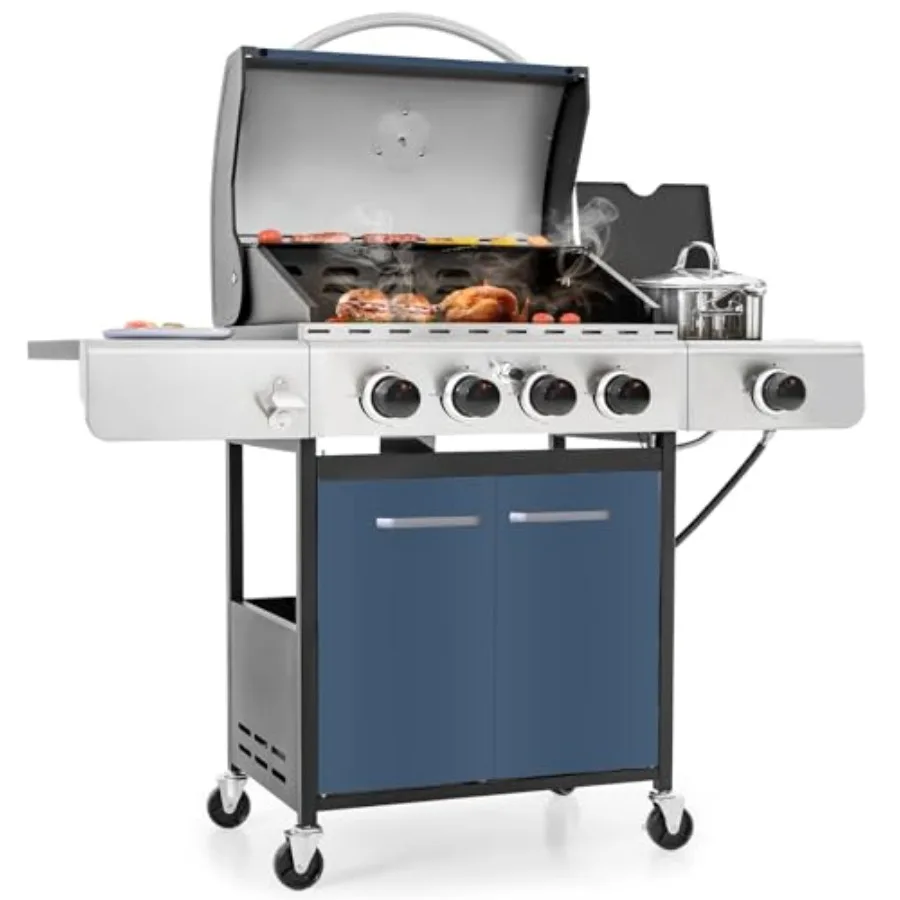4 Burner BBQ Gas Grill with Side Burner, Stainless Steel Propane Grills with Porcelain-Enameled Cast Iron Grates, 42,000 BTU
4 Burner BBQ Gas Grill with Side Burner, Stainless Steel Propane Grills with Porcelain-Enameled Cast Iron Grates, 42,000 BTU