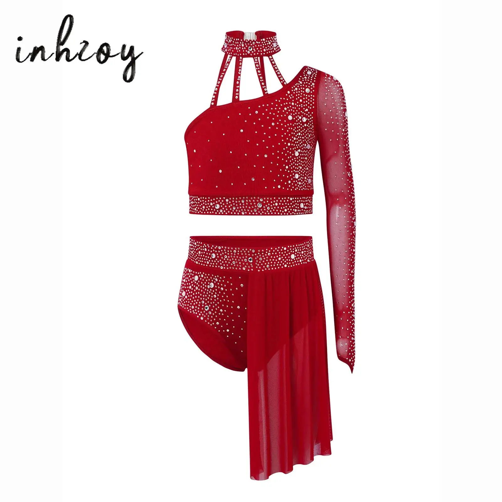 Kids Girls Contemporary Modern Lyrical Dance Outfit One Shoulder Mesh Long Sleeve Shiny Rhinestone Crop Top+Irregular Skirt 2Pcs
Kids Girls Contemporary Modern Lyrical Dance Outfit One Shoulder Mesh Long Sleeve Shiny Rhinestone Crop Top+Irregular Skirt 2Pcs