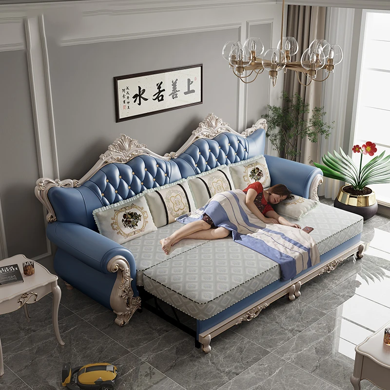 European Style Sofa Bed Dual-use Foldable High-end Solid Wood Luxurious One Line Living Room Leather Straight Row Sofa
European Style Sofa Bed Dual-use Foldable High-end Solid Wood Luxurious One Line Living Room Leather Straight Row Sofa