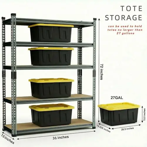 5-Level Industrial-Grade Metal Storage Rack, 36”x16”x72”, Bolt-Free Adjustable, 2450 Lb Capacity For Garage Basement Warehouse
5-Level Industrial-Grade Metal Storage Rack, 36”x16”x72”, Bolt-Free Adjustable, 2450 Lb Capacity For Garage Basement Warehouse