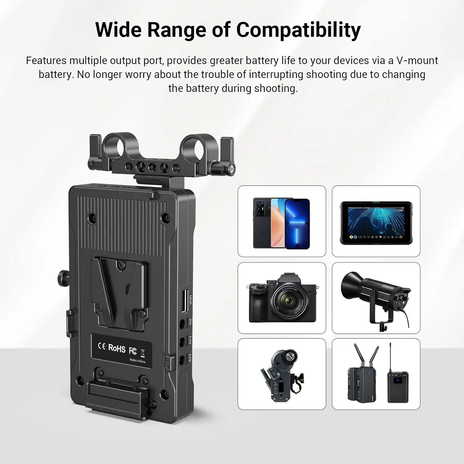 Адаптер-плата для батареи SmallRig V-Mount 2026, разветвитель питания с креплением на штангу 15 мм и регулируемым кронштейном - 3204
Адаптер-плата для батареи SmallRig V-Mount 2026, разветвитель питания с креплением на штангу 15 мм и регулируемым кронштейном - 3204