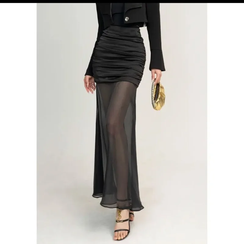 Slim Fit Pleated Buttocks Fishtail Fake Two Piece Mesh Patchwork Skirt Jupe Vintage Sexy Black Long Skirts for Women Y2k
Slim Fit Pleated Buttocks Fishtail Fake Two Piece Mesh Patchwork Skirt Jupe Vintage Sexy Black Long Skirts for Women Y2k