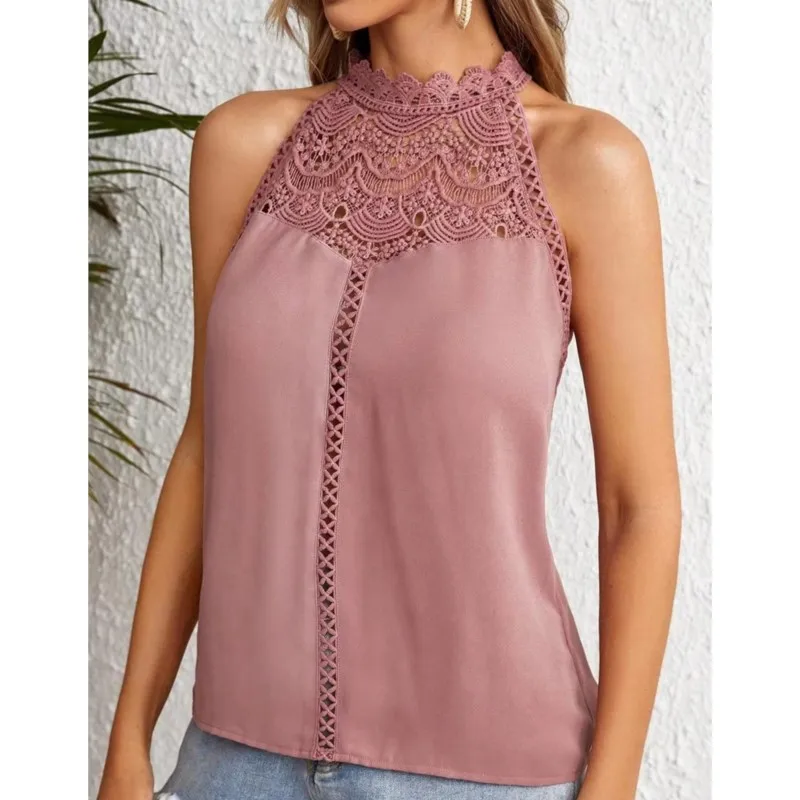 Summer New Fashion Hollow Lace Lace Splice Vest Women's Sexy Off shoulder Black Solid Pullover Top Women's powder blusher 2024
Summer New Fashion Hollow Lace Lace Splice Vest Women's Sexy Off shoulder Black Solid Pullover Top Women's powder blusher 2024
