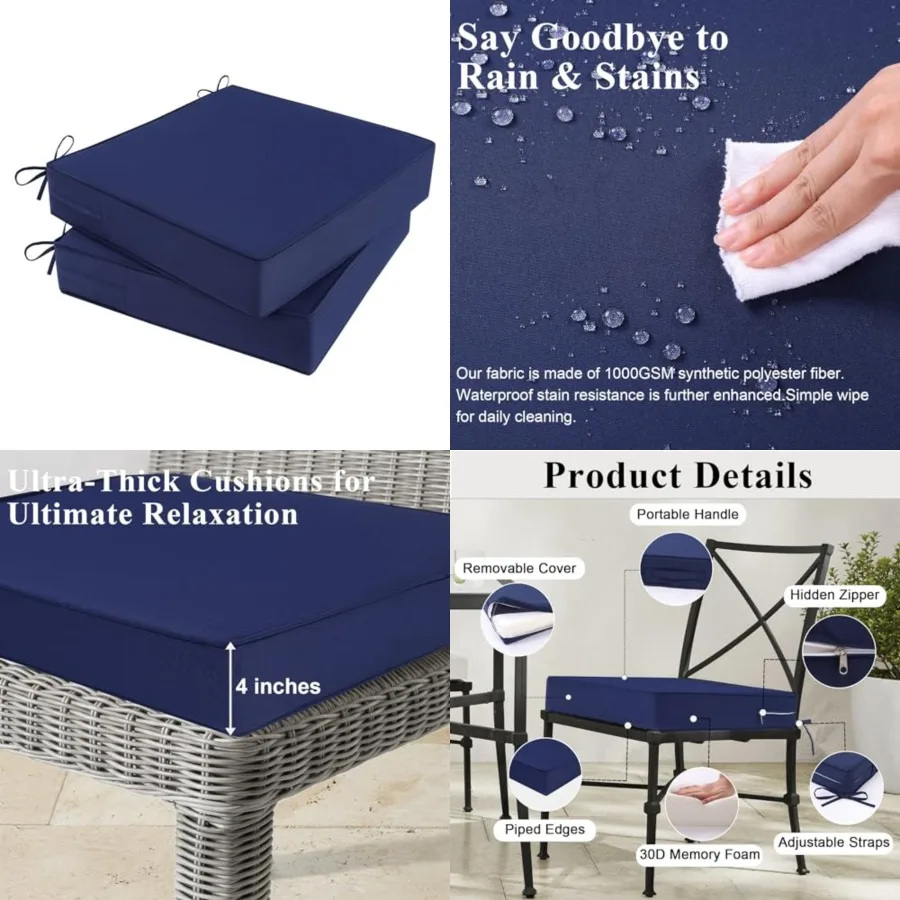 Outdoor Chair Cushions ch, Waterproof Patio Furniture Cushions Set of 2 with Ties Handle, 3 Year Color Fastness Square Replacem
Outdoor Chair Cushions ch, Waterproof Patio Furniture Cushions Set of 2 with Ties Handle, 3 Year Color Fastness Square Replacem