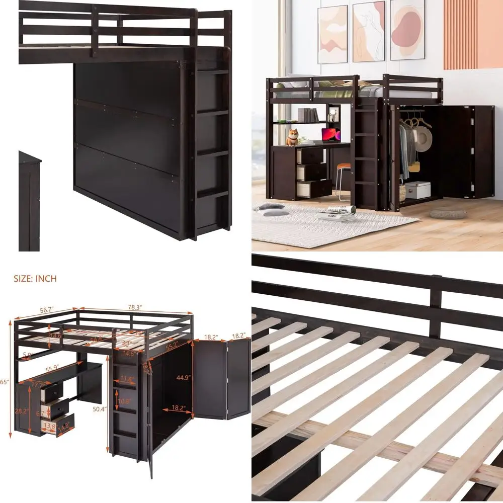 Многофункциональная деревянная кровать-чердак со столом, шкафом и 3 ящиками для детей, подростков и взрослых
Многофункциональная деревянная кровать-чердак со столом, шкафом и 3 ящиками для детей, подростков и взрослых