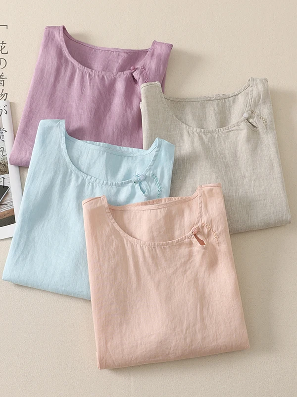 Summer 2026 Women's Casual Artistic Linen Loose Short Sleeve T-Shirt Simple Style Versatile Comfortable Breathable round Neck
Summer 2026 Women's Casual Artistic Linen Loose Short Sleeve T-Shirt Simple Style Versatile Comfortable Breathable round Neck