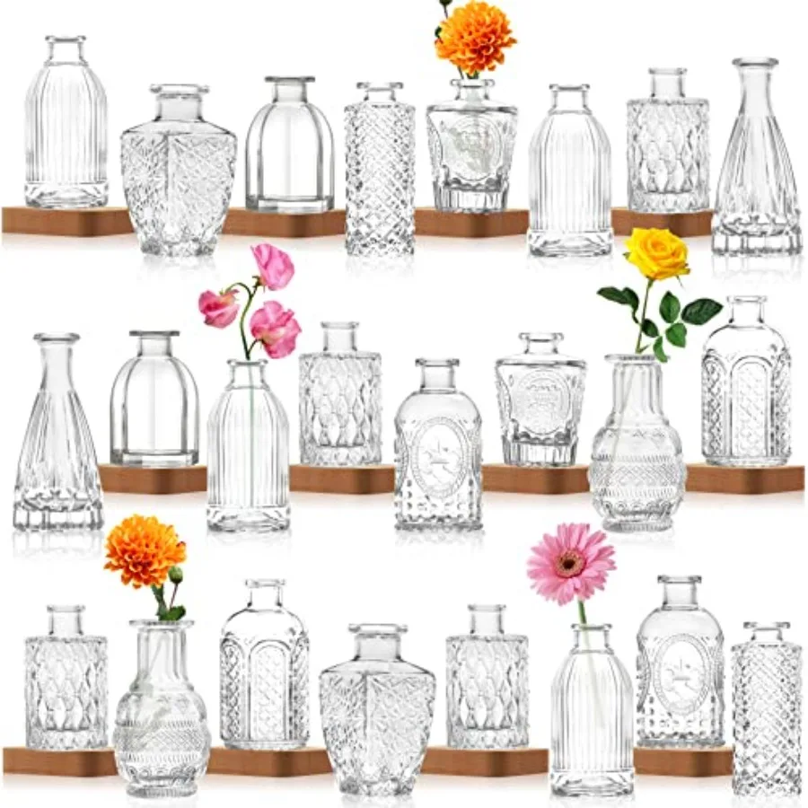 Vintage Flower Vase Set of 24, Clear Glass Bud Vases for Decor, Wedding, Party
Vintage Flower Vase Set of 24, Clear Glass Bud Vases for Decor, Wedding, Party