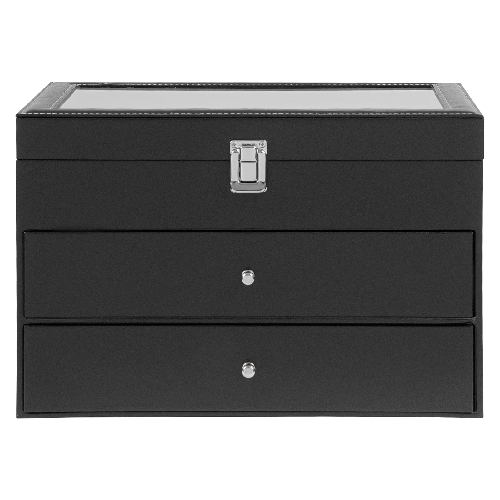 24 Compartments Watch & Eyeglass Storage Box, 3-Tier Desktop Organizer with Clear Glass Lid, Soft Fleece Lining Anti-scratch, Metal Lock for Home Collection Display
24 Compartments Watch & Eyeglass Storage Box, 3-Tier Desktop Organizer with Clear Glass Lid, Soft Fleece Lining Anti-scratch, Metal Lock for Home Collection Display