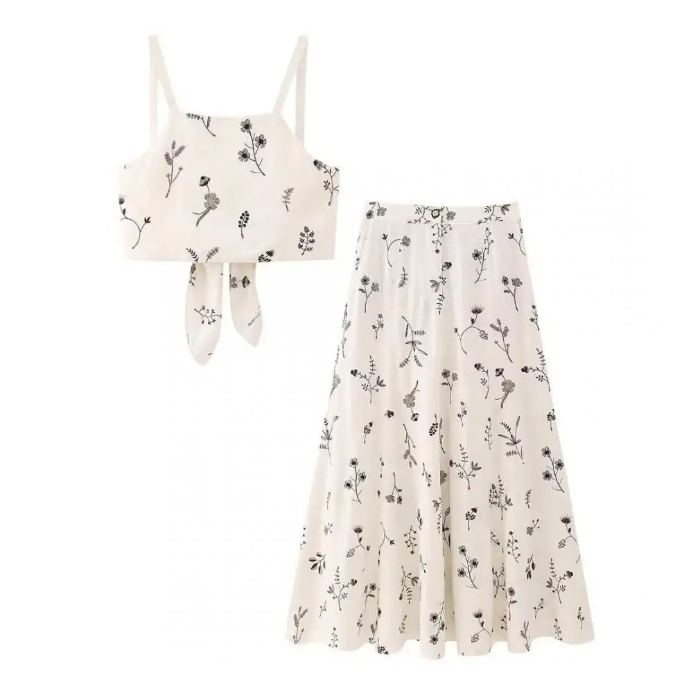 Women Flower Embroidery Skirt 2 Pieces Set Fashion Sleeveless Lace Up Tops High Waist Skirts Sets Lady Summer Elegant Outfit
Women Flower Embroidery Skirt 2 Pieces Set Fashion Sleeveless Lace Up Tops High Waist Skirts Sets Lady Summer Elegant Outfit
