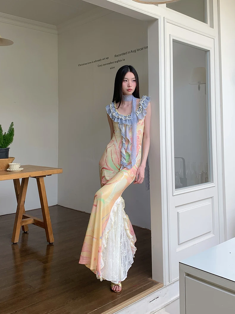 Fashionable Contrasting Printed Dress For Women'S Summer New High Elasticity Ruffle Edge Slim Fit Chic Long Skirt
Fashionable Contrasting Printed Dress For Women'S Summer New High Elasticity Ruffle Edge Slim Fit Chic Long Skirt
