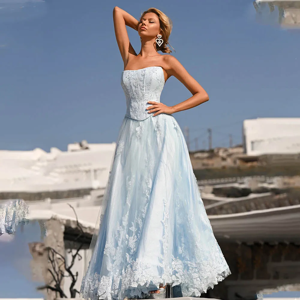 Colorful Strapless Lace Applique Bridal Gwon Two Piece Wedding Dresses Vestidos De Noche A-line Sleeveless Formal Gown
Colorful Strapless Lace Applique Bridal Gwon Two Piece Wedding Dresses Vestidos De Noche A-line Sleeveless Formal Gown