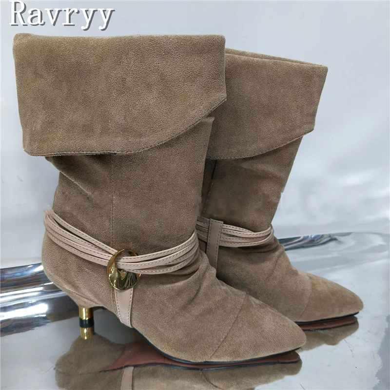 Осень-зима, новые женские ботинки до середины икры с острым носком, модные ботинки в стиле вестерн на низком каблуке с металлической пряжкой и ремешком на щиколотке
Осень-зима, новые женские ботинки до середины икры с острым носком, модные ботинки в стиле вестерн на низком каблуке с металлической пряжкой и ремешком на щиколотке