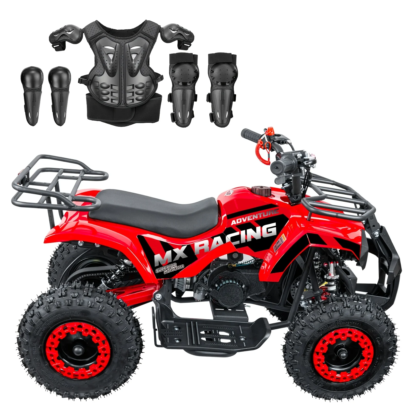 New Gas Powered ATV, 49CC 2-Stroke Mini Gas, 6'' All-Terrain Tires, 4 Wheels Quads, with Front/Rear Suspension, Disc Brakes, Kil
New Gas Powered ATV, 49CC 2-Stroke Mini Gas, 6'' All-Terrain Tires, 4 Wheels Quads, with Front/Rear Suspension, Disc Brakes, Kil