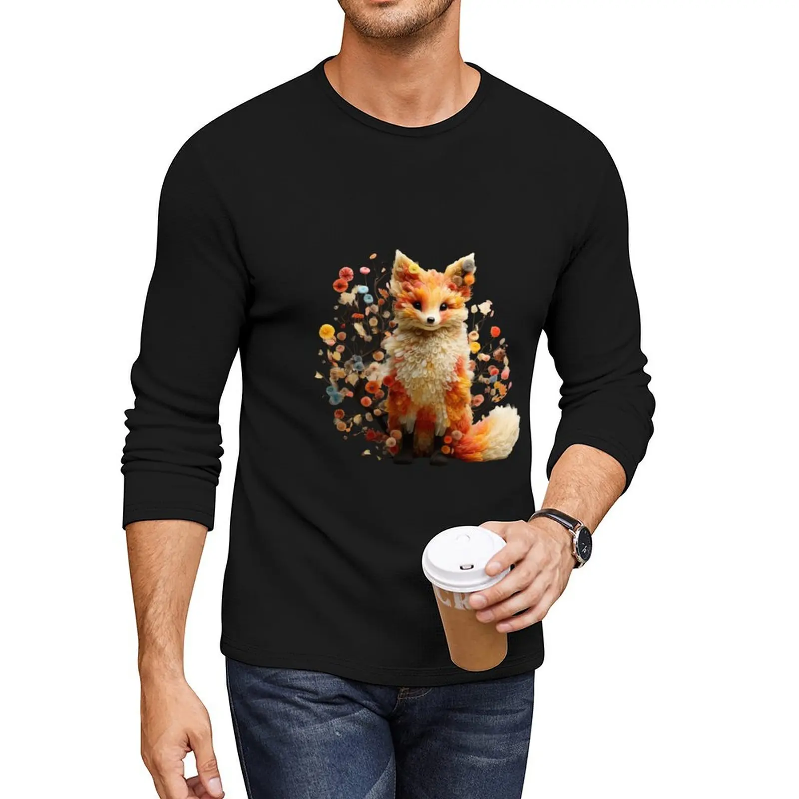 Длинная футболка с дизайном Surrealist Baby Red Fox, забавные футболки больших размеров, футболка с рисунком, толстовки, мужские