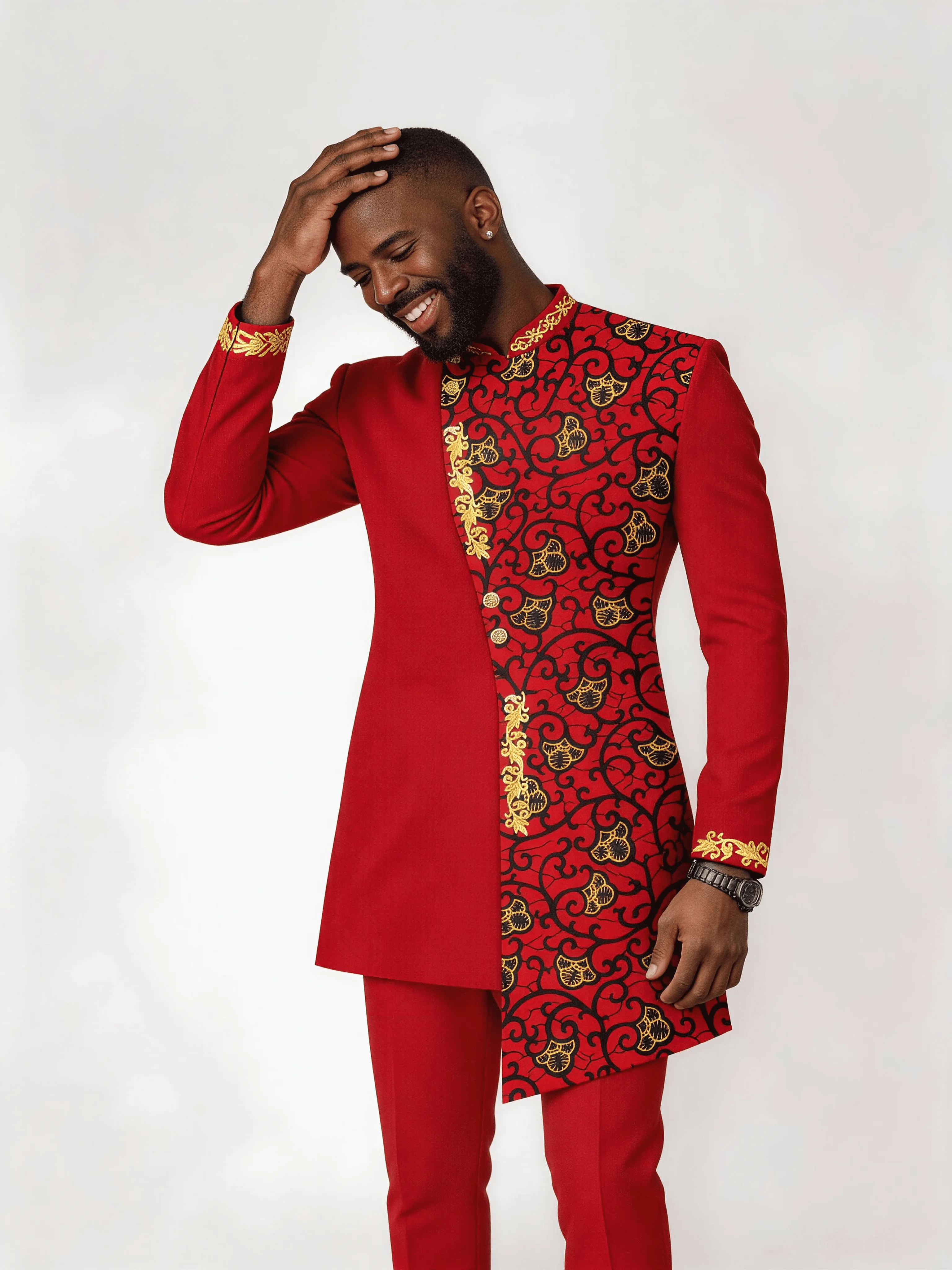 Men’s Solid Red Scroll Floral Print Patchwork Formal Wear Set Stand Collar 2 Piece Wedding Groom Tunic Jacket & Pants Pr
Men’s Solid Red Scroll Floral Print Patchwork Formal Wear Set Stand Collar 2 Piece Wedding Groom Tunic Jacket & Pants Pr