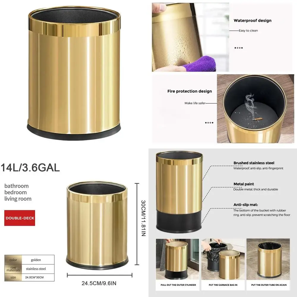 Gold Small Bathroom Wastebasket Brushed Brass Garbage Can for Home Office Hotels Restaurants
Gold Small Bathroom Wastebasket Brushed Brass Garbage Can for Home Office Hotels Restaurants