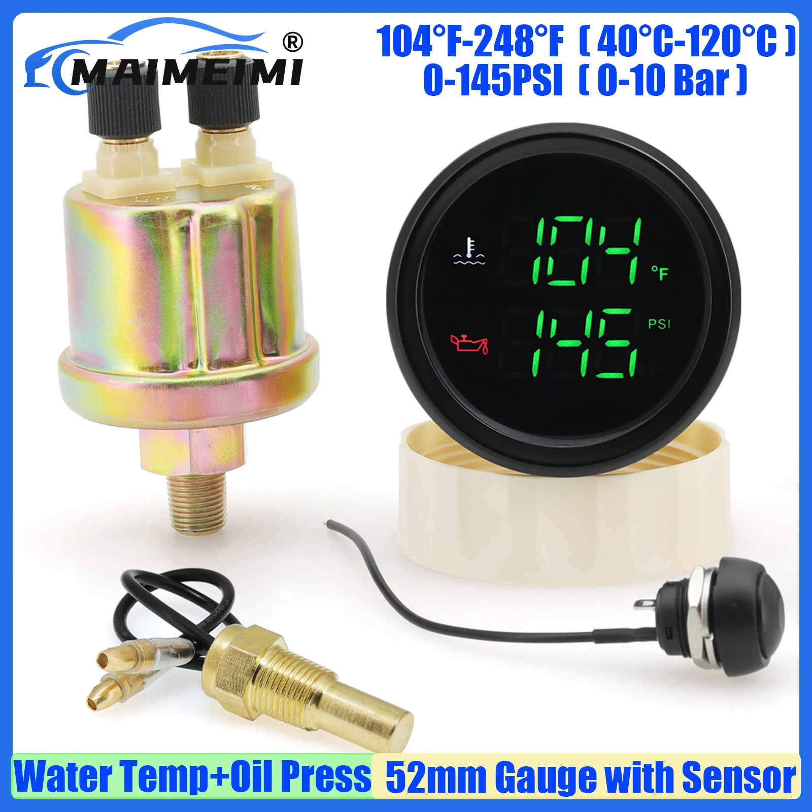MAIMEIMI Red/Green LED Digital 2IN1 52mm Water Temperature Gauge+Oil Pressure Meter with Sensor Warning for Auto Car Boat 12V24V
MAIMEIMI Red/Green LED Digital 2IN1 52mm Water Temperature Gauge+Oil Pressure Meter with Sensor Warning for Auto Car Boat 12V24V