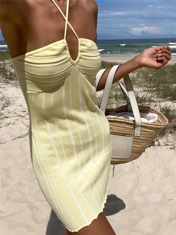 Strapless Knit Mini Dresses Women Off-Shoulder Stripe Knitting Bodycon Dress Summer Beach Party Halter Club Streetwear
Strapless Knit Mini Dresses Women Off-Shoulder Stripe Knitting Bodycon Dress Summer Beach Party Halter Club Streetwear