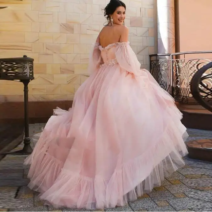 Fashion Pink Wedding Dress Off-shoulder A-Line Puff Sleeves Bride Dresses Soft Tulle Robe de Mariee Back Lace up Wedding Gown
Fashion Pink Wedding Dress Off-shoulder A-Line Puff Sleeves Bride Dresses Soft Tulle Robe de Mariee Back Lace up Wedding Gown
