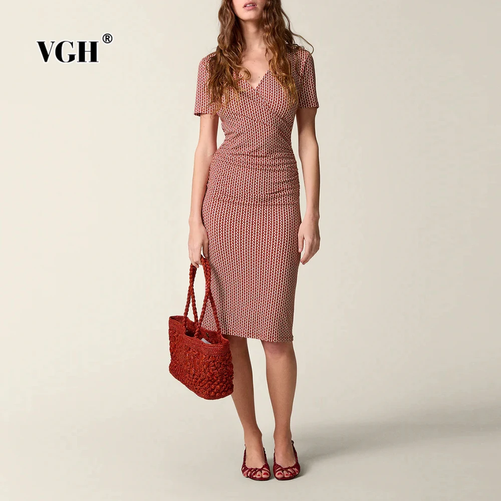 VGH French Style Vintage Slimming Dresses For Women V Neck Short Sleeve High Waist Spring Elegant Dress Female Fashion Style New 
VGH French Style Vintage Slimming Dresses For Women V Neck Short Sleeve High Waist Spring Elegant Dress Female Fashion Style New