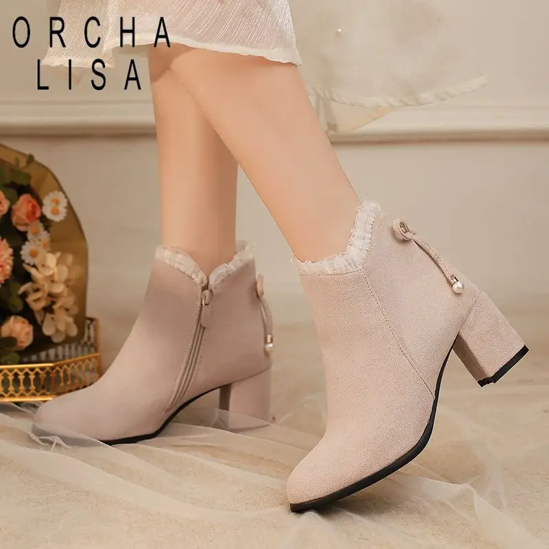 ORCHA LISAFashion Suede Women Ankle Boots Round Toe 6cm Block Heels Zipper Butterfly Knot Large Size 41 42 43 Comfort
ORCHA LISAFashion Suede Women Ankle Boots Round Toe 6cm Block Heels Zipper Butterfly Knot Large Size 41 42 43 Comfort