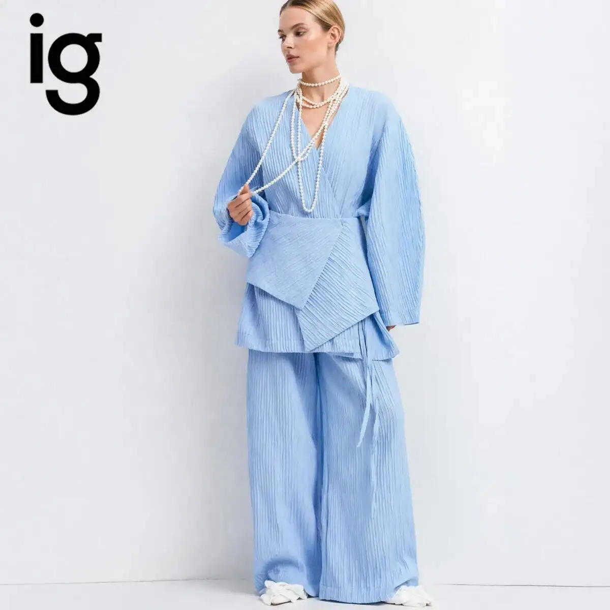IG 2026 Women's Three Piece Separates Co Ord Set, Deep V Wrap Long Sleeve Top,Irregular Drawstring Waist Sash High Waist Loose
IG 2026 Women's Three Piece Separates Co Ord Set, Deep V Wrap Long Sleeve Top,Irregular Drawstring Waist Sash High Waist Loose