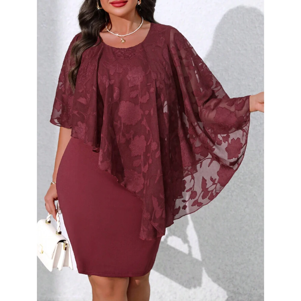 Plus Size Mesh Shawl Women Dress Elegant Floral Embroidery Batwing Sleeves Slim Dress Round Neck Knee-Length Evening Party Dress
Plus Size Mesh Shawl Women Dress Elegant Floral Embroidery Batwing Sleeves Slim Dress Round Neck Knee-Length Evening Party Dress