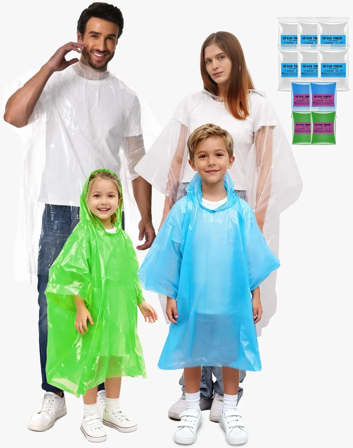 Disposable Rain Poncho Family 10 Pack for Adults & Kids with Hood - 2X-Thicker for Theme Parks, Travel & Outdoors
Disposable Rain Poncho Family 10 Pack for Adults & Kids with Hood - 2X-Thicker for Theme Parks, Travel & Outdoors