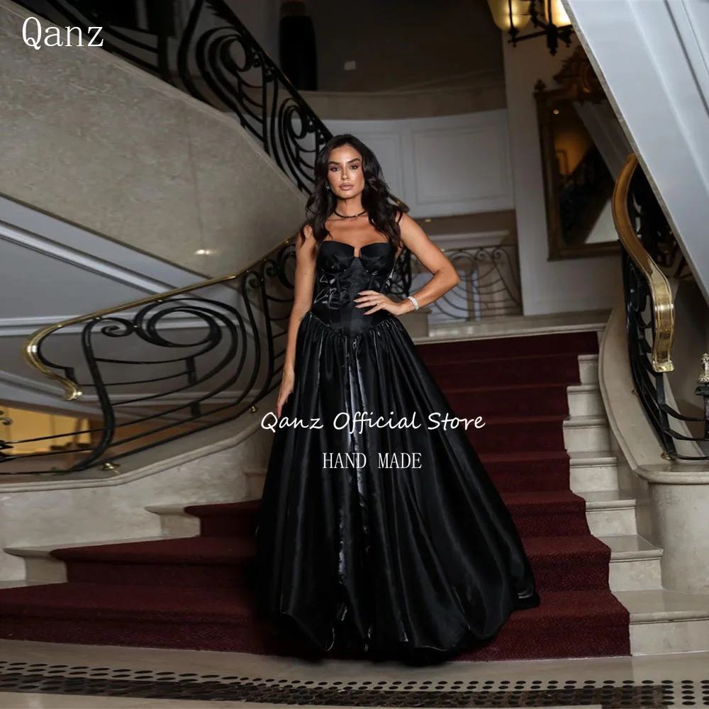 Qanz Black Shiny Satin Prom Dresses Long A Line Sweethear Vestidos De Fiesta Elegantes Bakles платье женское вечернее Customized
Qanz Black Shiny Satin Prom Dresses Long A Line Sweethear Vestidos De Fiesta Elegantes Bakles платье женское вечернее Customized