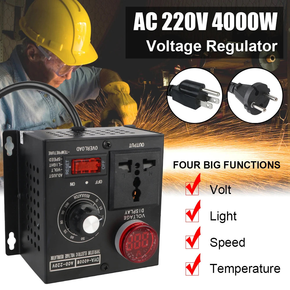 Variable Voltage Controller AC 220V 4000W Adjustable Dimmer For Light Speed Temperature Volts Voltage Regulator High Power
Variable Voltage Controller AC 220V 4000W Adjustable Dimmer For Light Speed Temperature Volts Voltage Regulator High Power