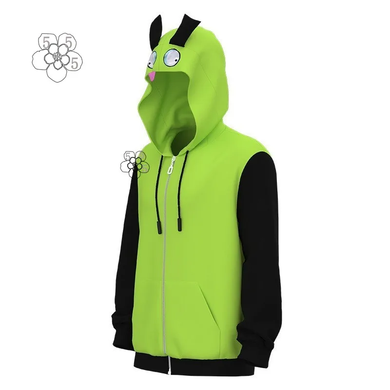 Jill Dog Thin Green Black Splicing Color Large Zipper Pig Alien Print Hoodie Coat
Jill Dog Thin Green Black Splicing Color Large Zipper Pig Alien Print Hoodie Coat