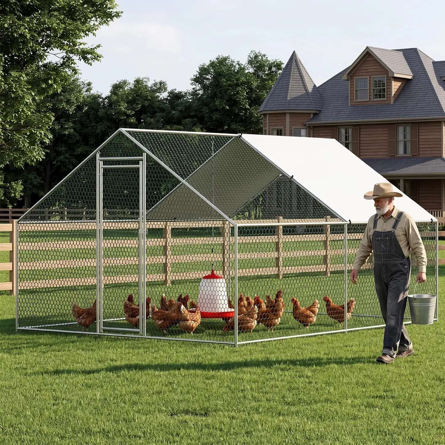 10 x 13 x 6.6 ft Large Chicken Coop, Heavy Duty Galvanized Metal Walk in Chicken Run with Roof Cover and Locking Door,, Custom
10 x 13 x 6.6 ft Large Chicken Coop, Heavy Duty Galvanized Metal Walk in Chicken Run with Roof Cover and Locking Door,, Custom