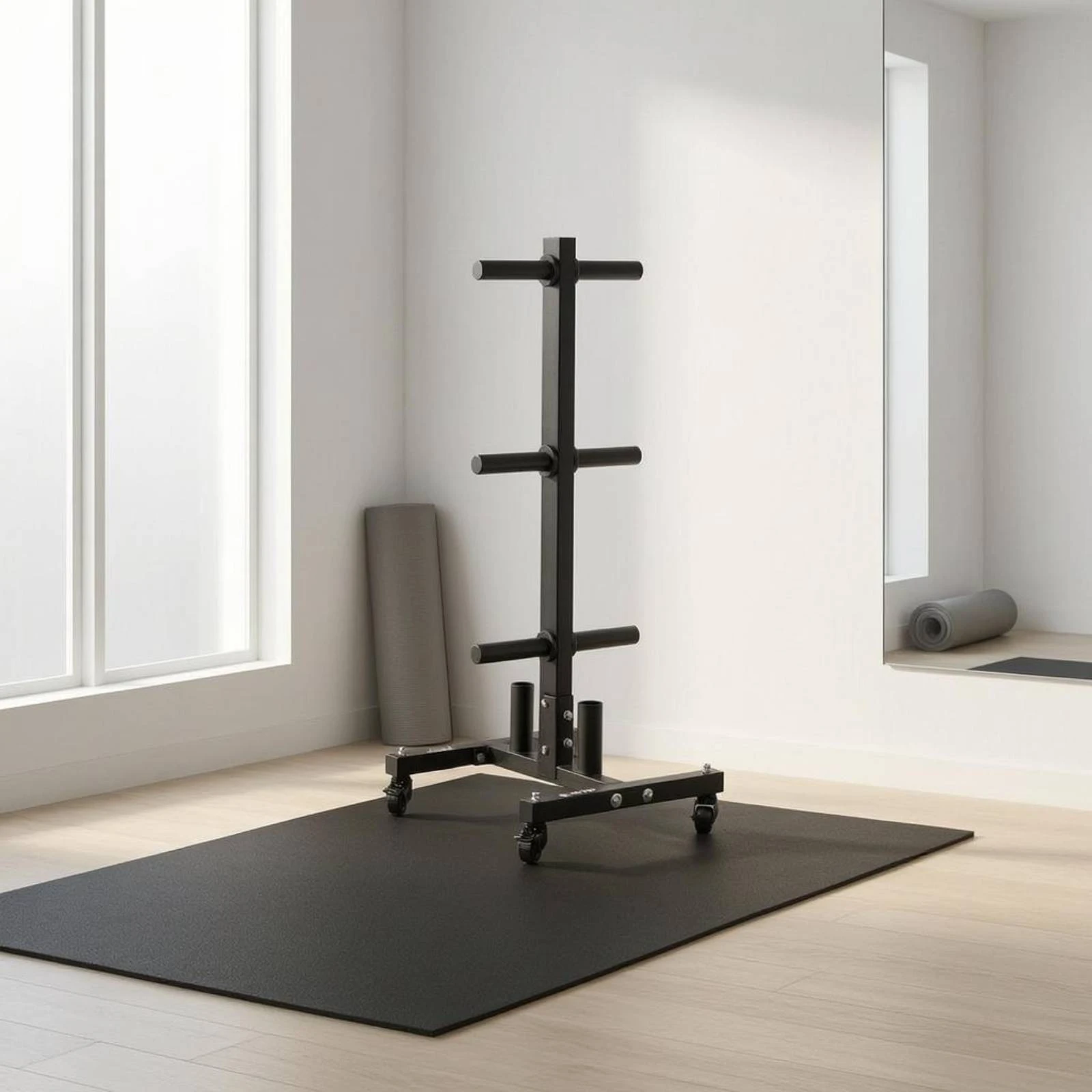 Barbell Plate Storage Rack 3 Pairs of Pegs Rolling Plate Rack Tall Upright Four Support Legs
Barbell Plate Storage Rack 3 Pairs of Pegs Rolling Plate Rack Tall Upright Four Support Legs