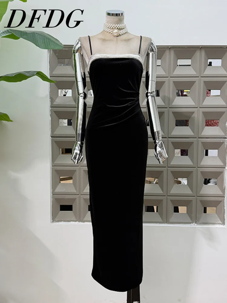 DFDG Women’s 2025 Luxury Beaded Mesh Velvet Slip Dress Ruffle Waist Bodycon Thigh High Slit Gown Spring Fall Evening Party Dress
DFDG Women’s 2025 Luxury Beaded Mesh Velvet Slip Dress Ruffle Waist Bodycon Thigh High Slit Gown Spring Fall Evening Party Dress