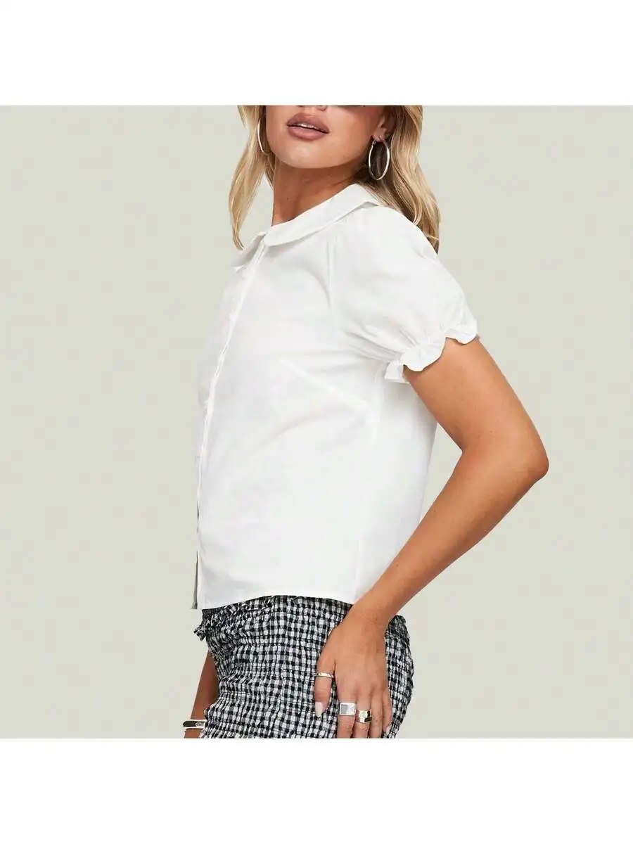 Womens Preppy Short Sleeve Blouse With Peter Pan Collar Button Down Shirt For Office Casual Summer
Womens Preppy Short Sleeve Blouse With Peter Pan Collar Button Down Shirt For Office Casual Summer