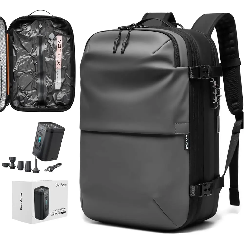 Vortex Vacuum Seal Travel Backpack 60L Expandable Air Compression System Water Resistant TSA Lock Carry-On Suitcase Luggage
Vortex Vacuum Seal Travel Backpack 60L Expandable Air Compression System Water Resistant TSA Lock Carry-On Suitcase Luggage