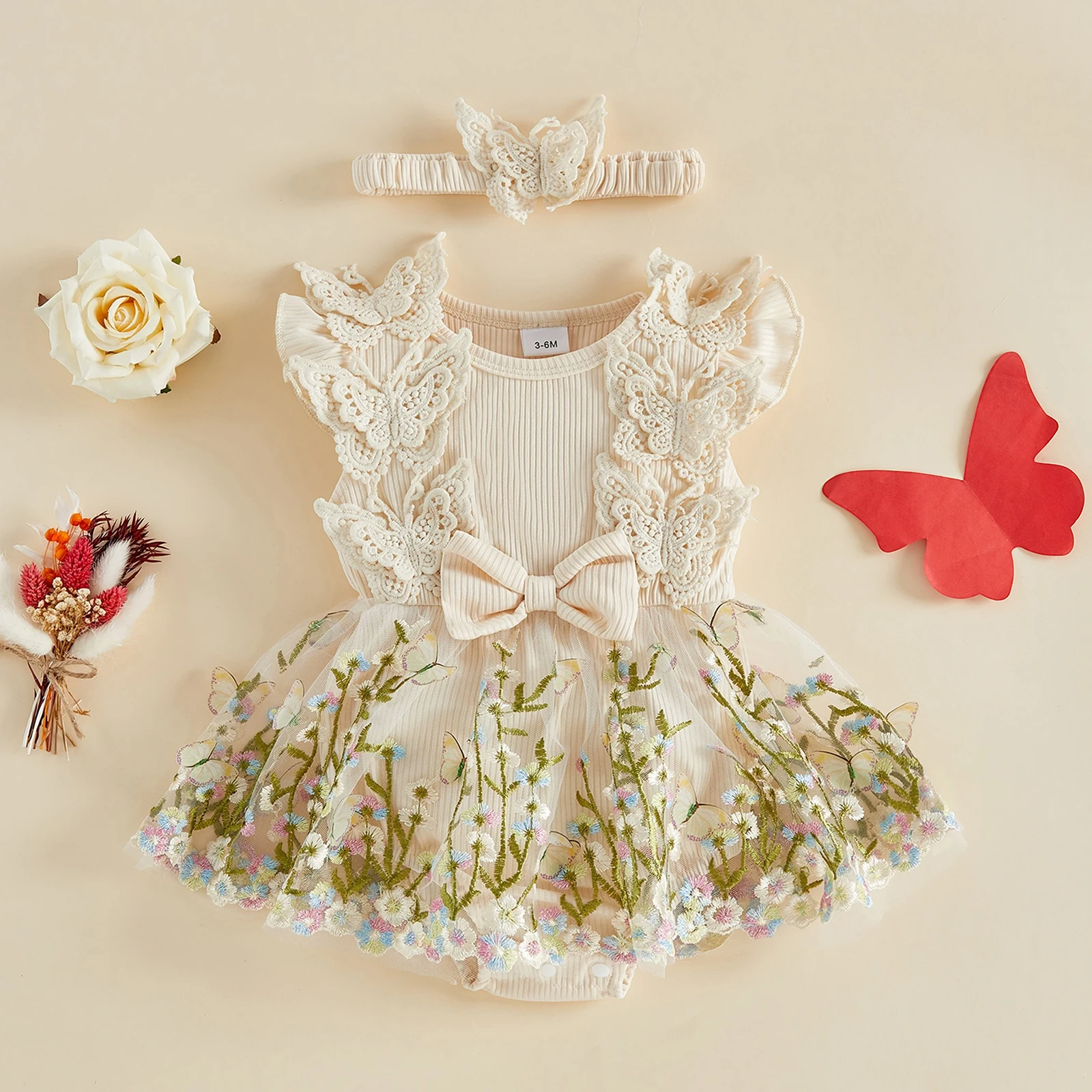 Cute Baby Girls Princess Romper Floral Embroidery Butterfly Decor Fly Sleeve Skirt Hem Bodysuits with Headband Sets
Cute Baby Girls Princess Romper Floral Embroidery Butterfly Decor Fly Sleeve Skirt Hem Bodysuits with Headband Sets